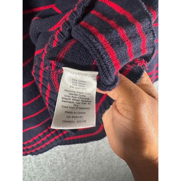 Talbots Sweater Women 2X Navy Striped Crewneck Nautical Coastal Sailor Chunky - Picture 3 of 7